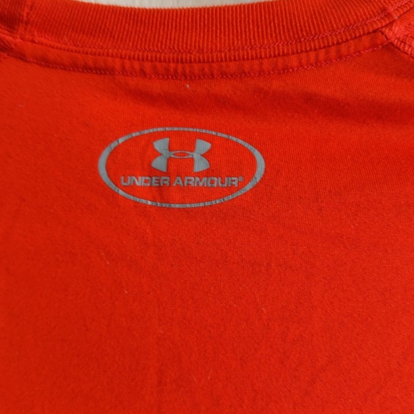 Men’s Small Under Armour Heat Gear Orange Long Sleeve Logo Tee - Picture 3 of 4